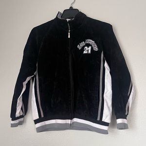 San Antonio Spurs 21 Vintage Velour‎ Kids Track Jacket Coat Size 14 Black Grey